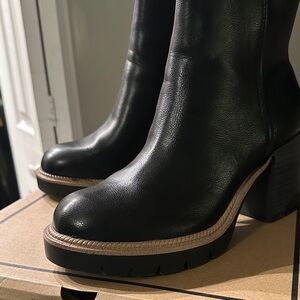 MIA Black Heeled Boots with Tan Sole